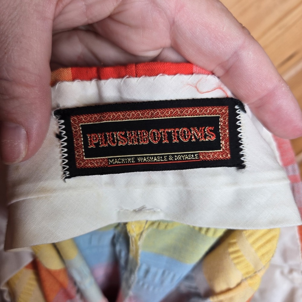 Rare Vintage 70s Plushbottoms High Waisted Rainbow Plaid Bell Bottoms - Picture 7 of 10